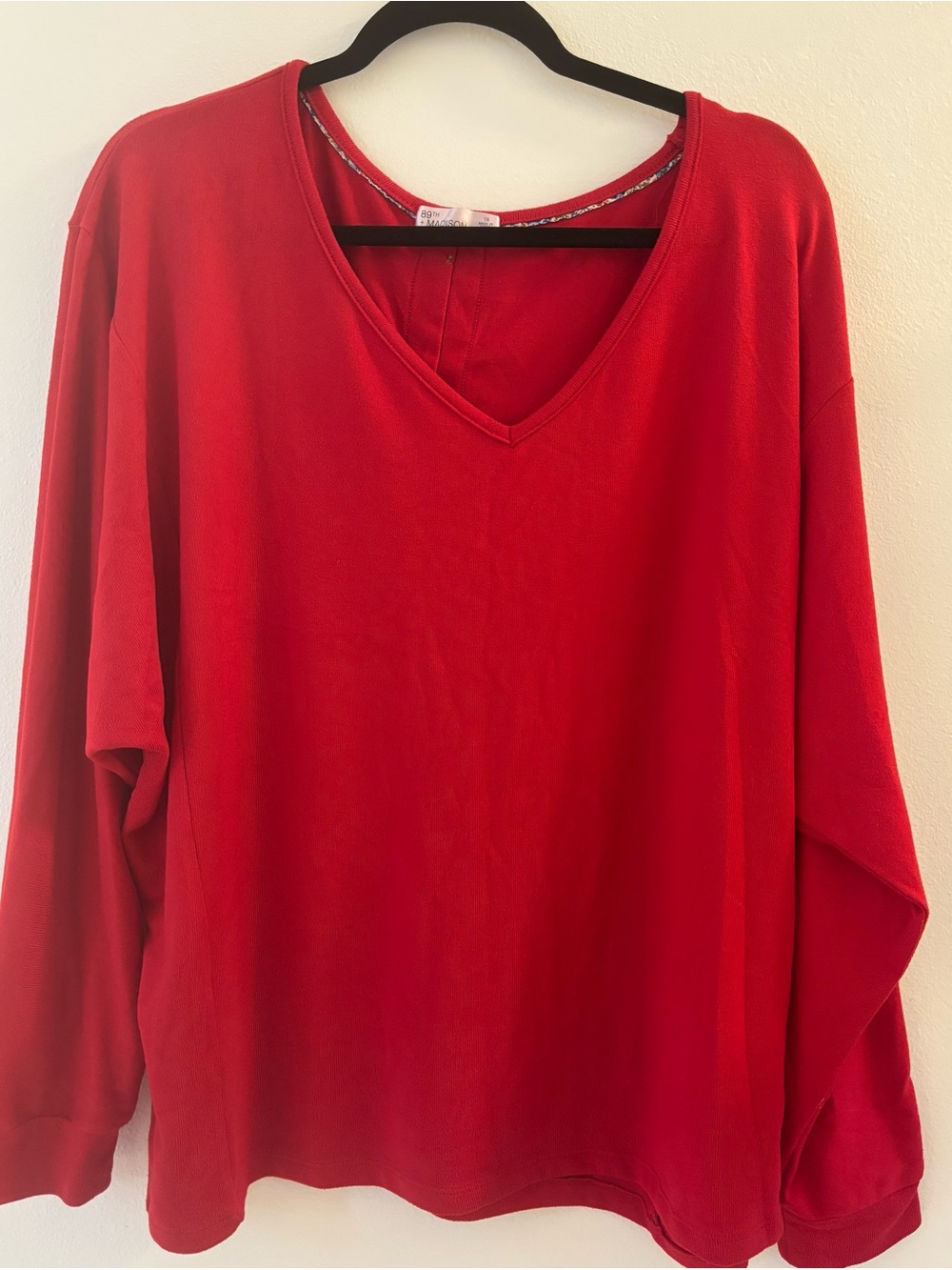 Madison Red V-Neck Long Sleeve Sweatshirt